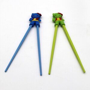 Lot of 2 Green & Blue Hello Kitty Beginners Learning Chopsticks Perfect for Kids